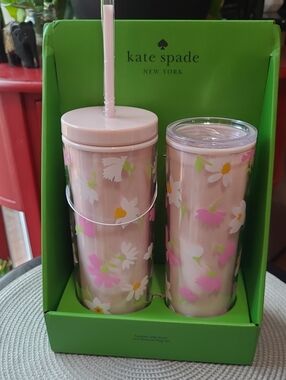 Kate Spade Floral Waltz Cold Tumbler w/Straw & Thermal Travel Mug w/Lid